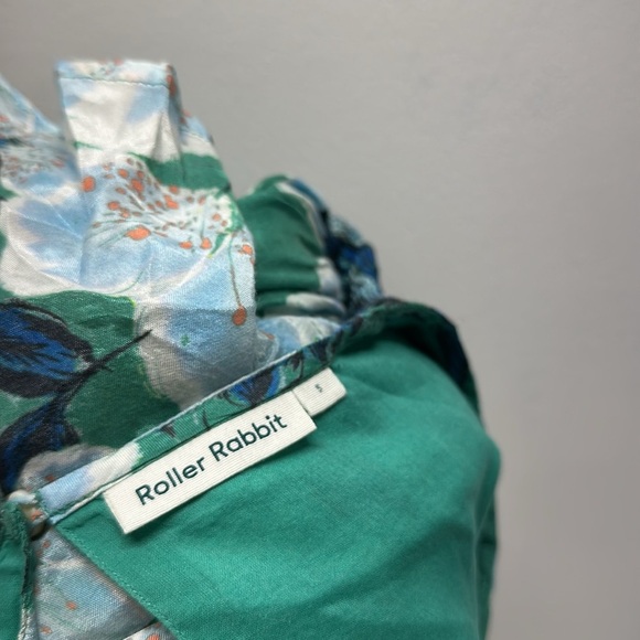 Roller Rabbit Sun Dress Clovis Cecelia V-Neck Short Sleeve Floral Green S Small - Picture 9 of 9